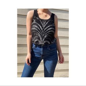 Express Black and White Lace Racerback Zipper Tank with Y2K vibe